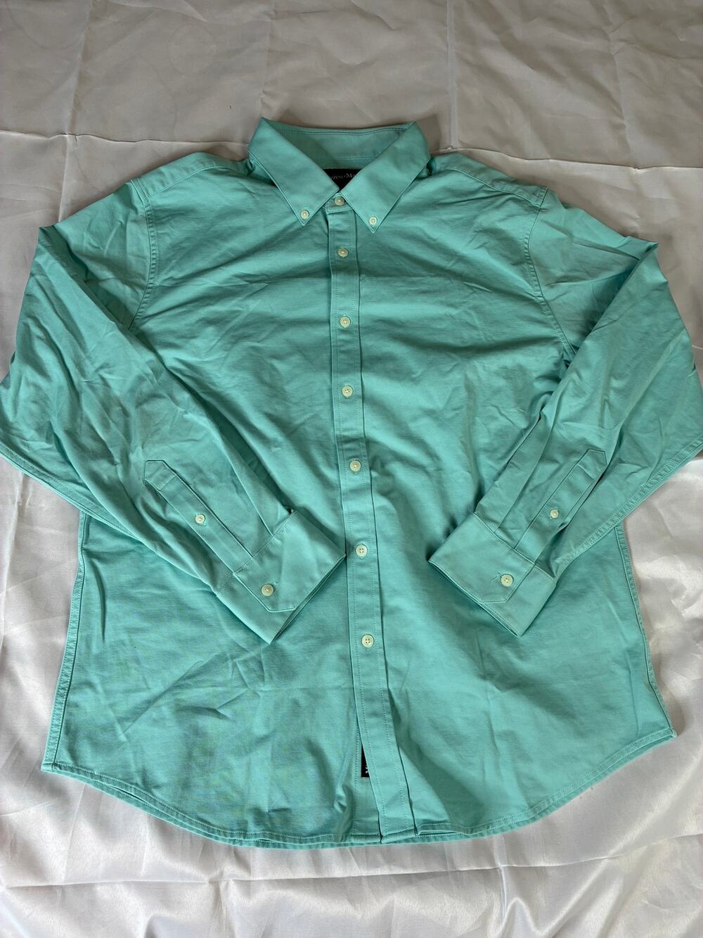 Mizzen+Main Mens XL Trim Button Down Shirt Mint Green Solid Performance L/S